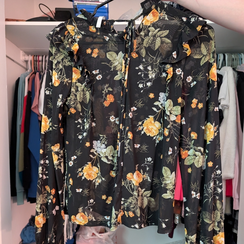 Floral Sheer Black Blouse
